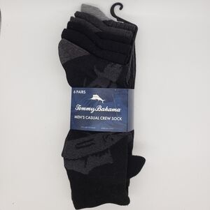Tommy Bahama Mens 6 Pairs Casual Crew Socks Black/Charcoal